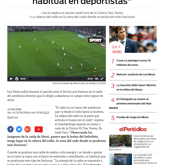 «La lesión de Messi es bastante habitual en deportistas», artículo en el Diario Sport